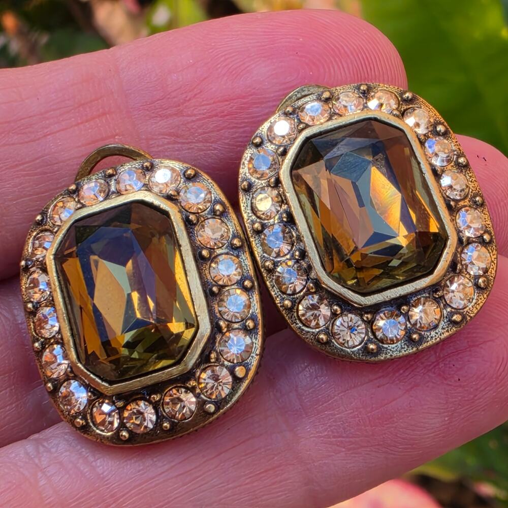 Heidi Daus Topaz Faceted Crystal Gold Tone Lever Back Earrings